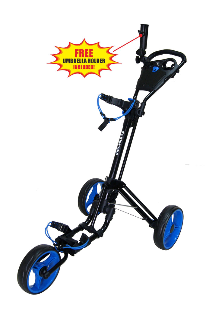 QWIK-FOLD 3 Wheel Push Pull Golf Cart - Foot Brake - ONE Second to
